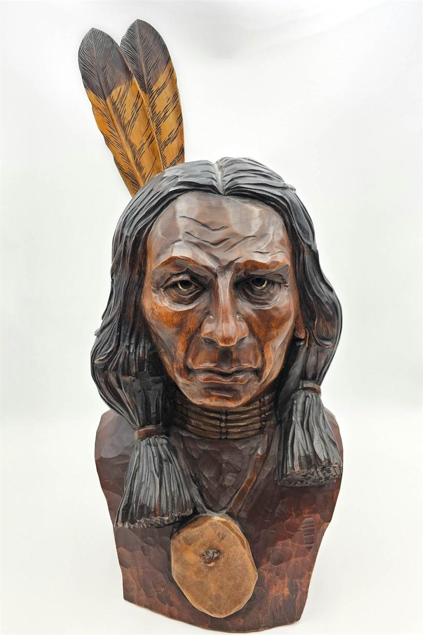 Thompson Navajo Bust Native Hand Carved Wood