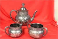Set of 3 Silverplated Teapot, Sugar and Creamer
