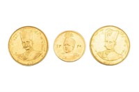 TWO PERSIAN GOLD COINS WITH GOLD COIN BUTTON, 13g