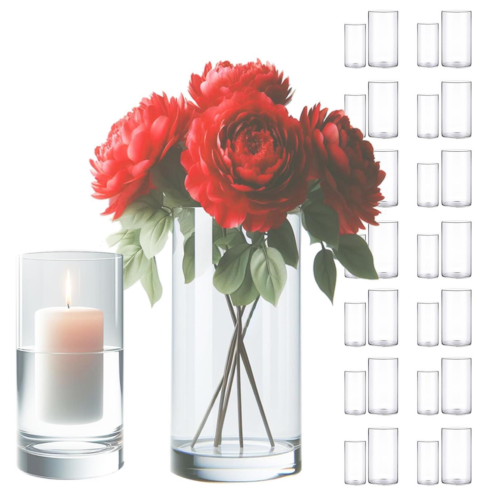Doubay 24 Pack Cylinder Glass Vases for Centerpie