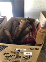 BOX OF VINTAGE HAND TOOLS, TIMBER HANDLE