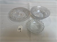 3 piece vintage cut glass plate and bowls
