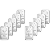 (10) 1 oz Silver Morgan Design Silver Bars