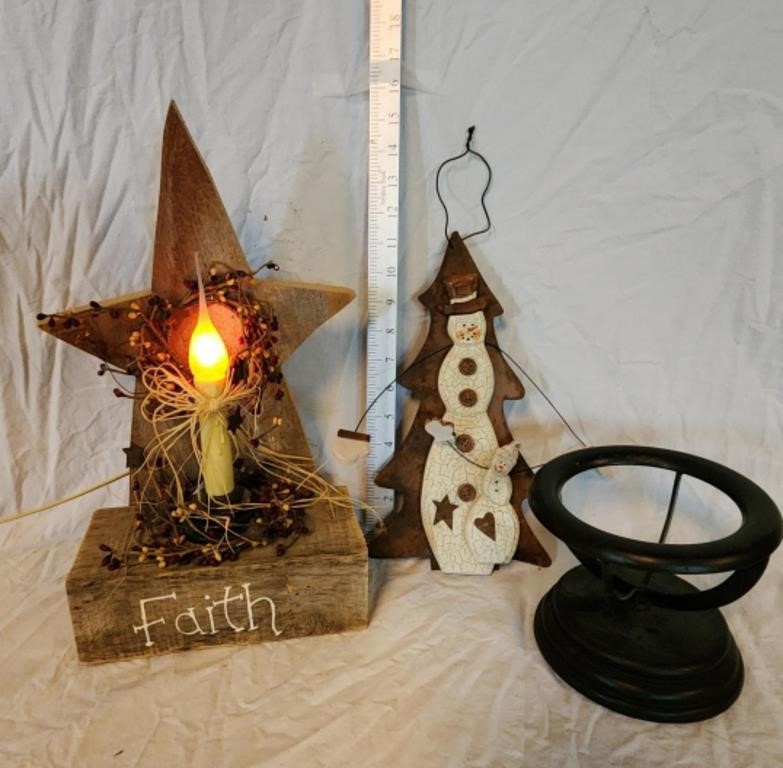 Barnwood Faith Electric Candle, Wood Snowman
