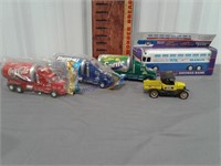 Box of toy trucks/ bus/ car