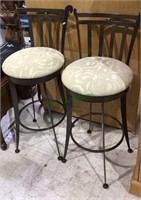 2 iron metal barstool chairs with padded seats