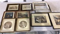 4 matched pairs of antique engravings, & 2