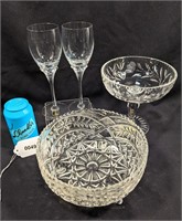 Misc Lead Crystal Lot Footed Bowl Stemware