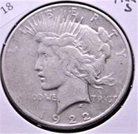 1922 S PEACE DOLLAR VF