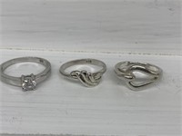 3 Rings Size 8, 5 3/4 & 7 925 Silver