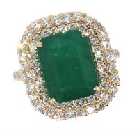 14k Gold 8.37 ct Natural Emerald & Diamond Ring