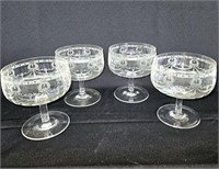 4 Etched Wreaths Crystal Trifle Compote Serv Bowls