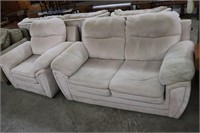 LOVE SEAT AND CHAIR, HAS WEAR & DISCOLOURATION