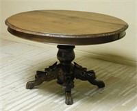 Louis XIII Style Beast Carved Oak Pedestal Table.