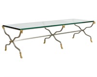 Brushed Steel and Brass Rams Head Coffee Table
