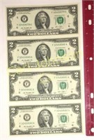 LOT 4 $2.00 BILLS IN SEQUENTIAL ORDER