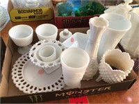 Hobnail and milk glass and white dishes