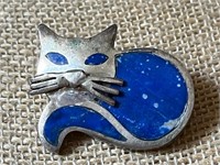 Sterling Silver & Blue Lapis Cat Brooch