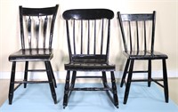 3pc. Black Painted Chairs & Rocker