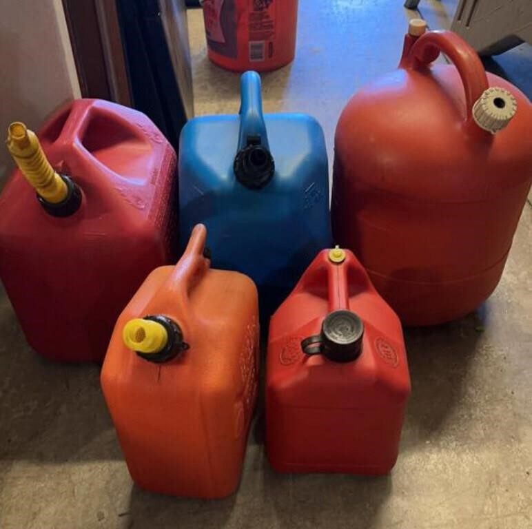 5) Gas Canisters 3) 5 Gallon & 2) 1) Gallon