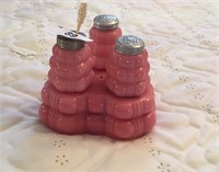 Pink Milk Glass 3 Bottle Condiment Set