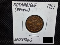 1957 Mozambique Bronze 50 Centavos Coin