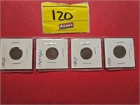 (4) INDIAN HEAD PENNIES, 1860, 1964, 1867, 1870