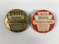 1938 & 1939 PA RESIDENTS FISHING LICENSES: