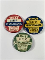 1943, 1944 & 1945 PA RESIDENTS FISHING LICENSES: