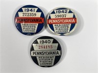 1940, 1941 & 1942 PA RESIDENTS FISHING LICENSES: