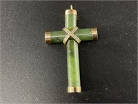 Alaskan Kobuk jade cross pendant with brass detail