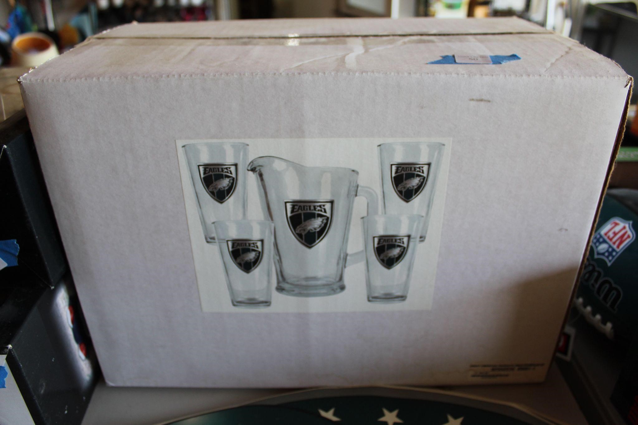 Eagles Glass Pitcher set NIB