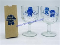 Pair of Pabst Blue Ribbon Beer Glasses & Koozie