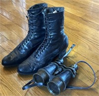 Vintage Binoculars & Victorian Lace-Up Shoes