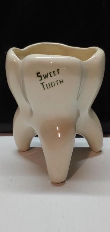 Cute ceramic "Sweet Tooth" candy dish, approx. 5"