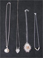 4 STERLING NECKLACES WITH PENDANTS