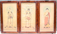 3 Vintage Chinese Prints In Oriental Wood Frames