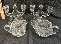 Glass Candleholders and Cream and Sugar Cups