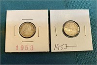 2 X 1953 TEN CENT