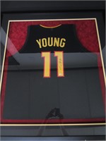 FRAMED TRAE YOUNG SIGNED HAWKS JERSEY COA