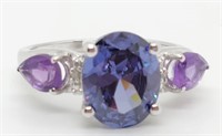 Tanzanite & Amethyst Sterling Silver Ring, sz 6