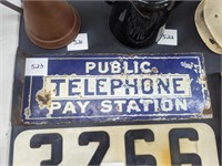 Public Telephone Porcelain Flange Sign - painted