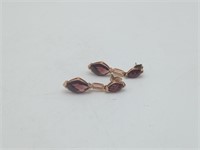 925 Gold Over Lay Garnet Crystal Dangle Earrings