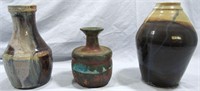 3 VINTAGE DECORATIVE CLAY VASES 6.5"-9" HEIGHT