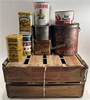 Vintage Missouri Farm Crate With Local Coffee Tins