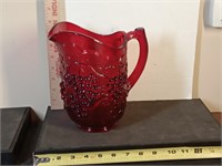 vtg Imperial ruby red glass grape water pitcher