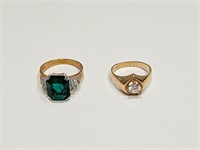VTG 18 KT GE COCKTAIL RINGS GREEN & CLEAR STONES