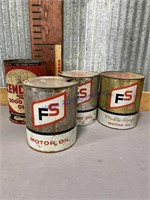 (3) FS GALLON OIL CANS (EMPTY), KENDALL 5-QT CAN
