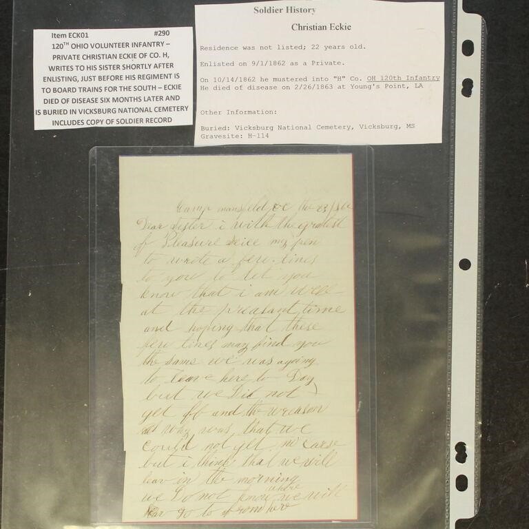 1862 Soldier Letter from US Civil War, Private Chr
