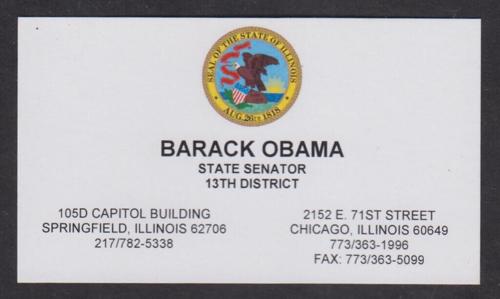 Barack Obama Senate Business Card, fresh from 13th